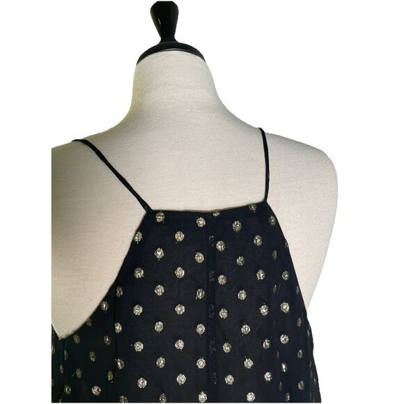 Loft Black Gold Polka Dots Spaghetti Strap Top Blouse Women's Size M - Picture 5 of 5